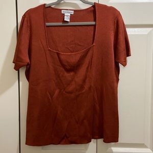 Jessica London Silkie Boat Neck short sleeve sweater. Bright Copper